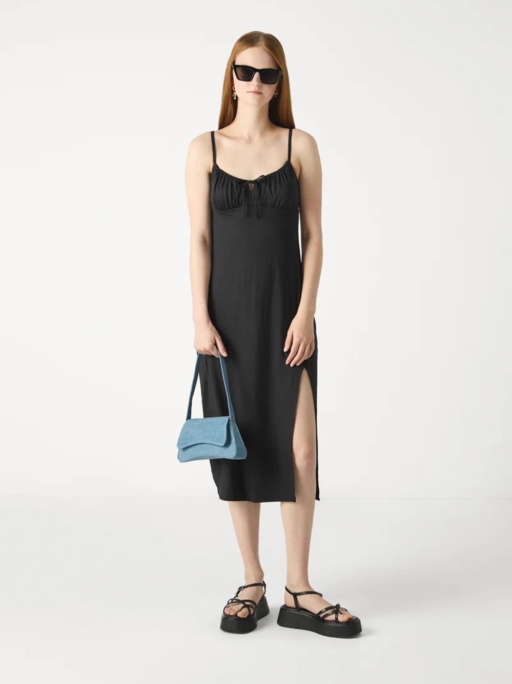 Hollister Black Spaghetti-Strap Midi Dress with Side Slit
